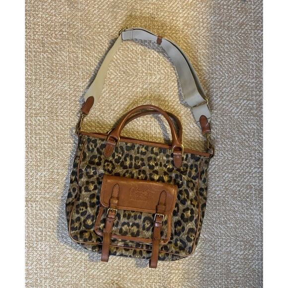 RALPH LAUREN Messenger Canvas Leather Flap Animal Print Bird Hunting Bag Purse - Picture 1 of 8